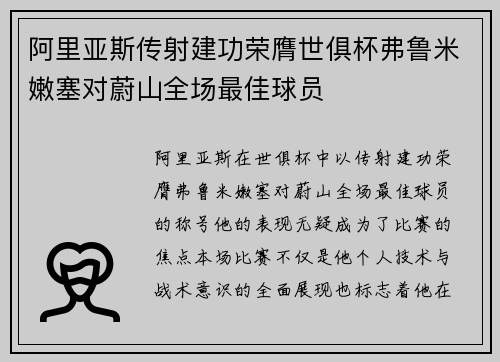 阿里亚斯传射建功荣膺世俱杯弗鲁米嫩塞对蔚山全场最佳球员