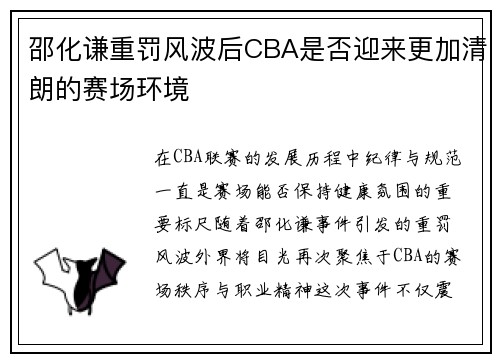 邵化谦重罚风波后CBA是否迎来更加清朗的赛场环境